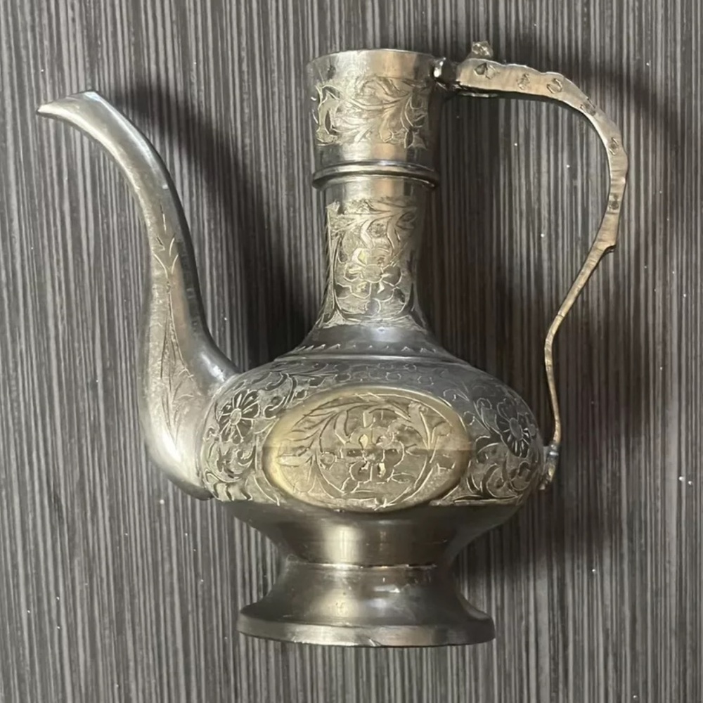ZY India World Gift Brass Teapot Pitcher Hand Carved- No Lid